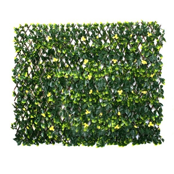 Artificial Expanding Green Wall Willow Trellis Fence with Green Foliage and Yellow Flowers (1m x 2m) - A1261