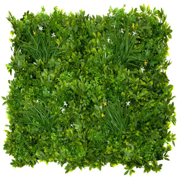 Artificial Premium Green Wall Hedge with Mixed Leaf Foliage Yellow & White Flowers Pack of 4 x 50cm/20in - A1269