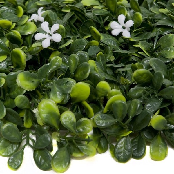 Artificial Green Wall Hedge with Green Leaf Foliage and Small White Flowers Pack of 4 x 50cm/20in - A1268