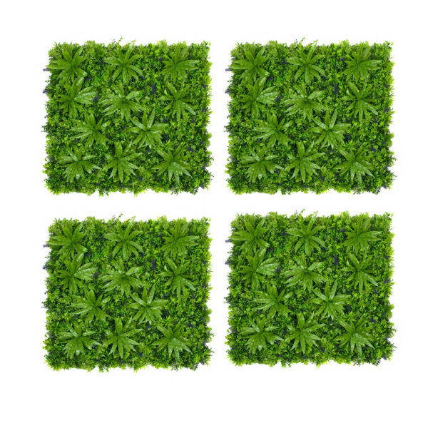 Artificial Premium Green Wall Hedge with Clover Leaf Foliage and Purple Flowers (1m x 1m) - A1144