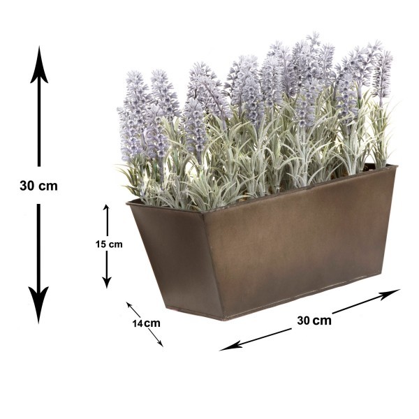*Clearance* Artificial Lavender Tin Rustic Planter Window Box 30cm/12in - A1023C