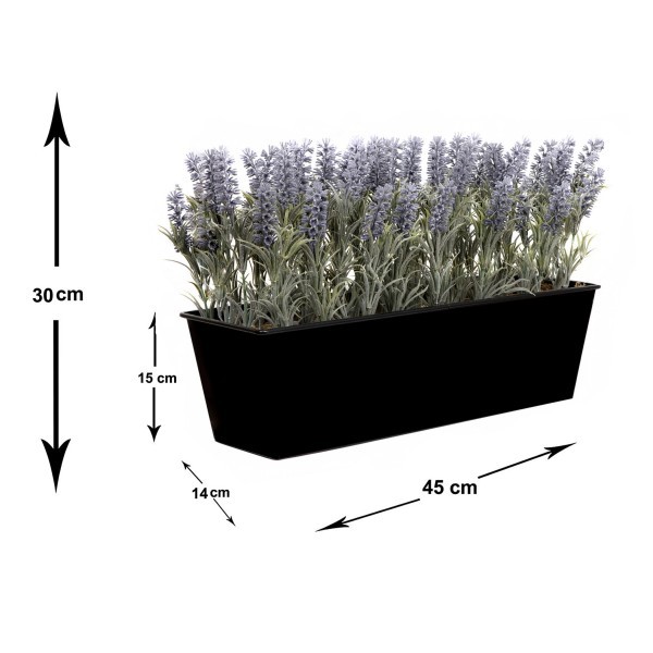 Artificial Lavender Tin Black Planter Window Box 45cm/18in - A1073