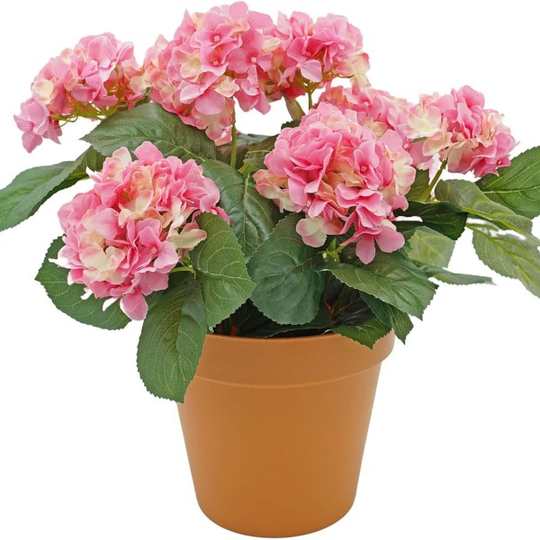 Artificial Pink Hydrangea in Terracotta Pot 50cm/20in - A1308