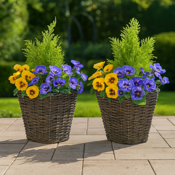 Artificial Purple & Yellow Rattan Patio Planter 60cm/24in (Set of 2) - A1017
